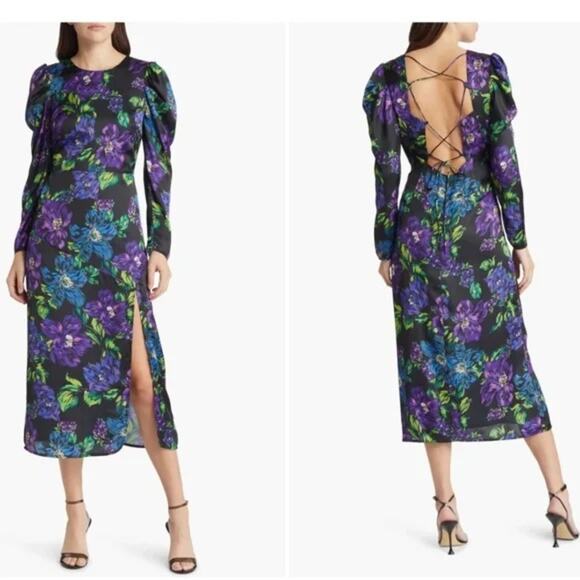 NWT Adelyn Rae Purple and Blue Floral Midi Dress - Picture 1 of 4